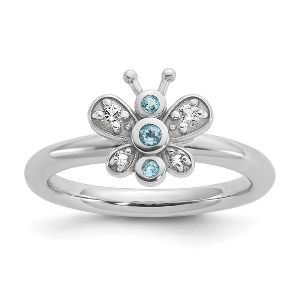 Sterling Silver Stackable Butterfly Ring - 14K Rhodium-Plated, Topaz
