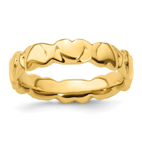 Gold-Plated Hearts Ring in Sterling Silver - Stackable