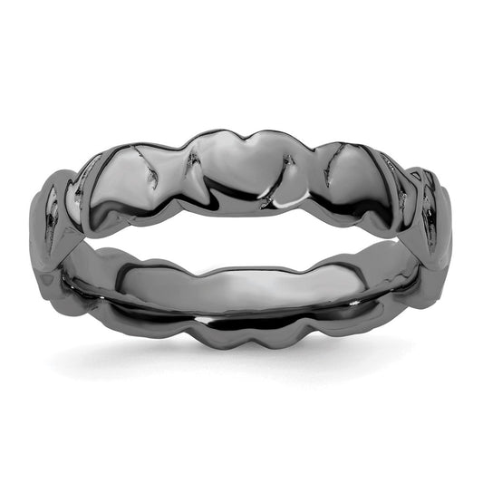 Shop Stylish Black-Plated Hearts Stackable Ring in Sterling Silver - 14K Gold