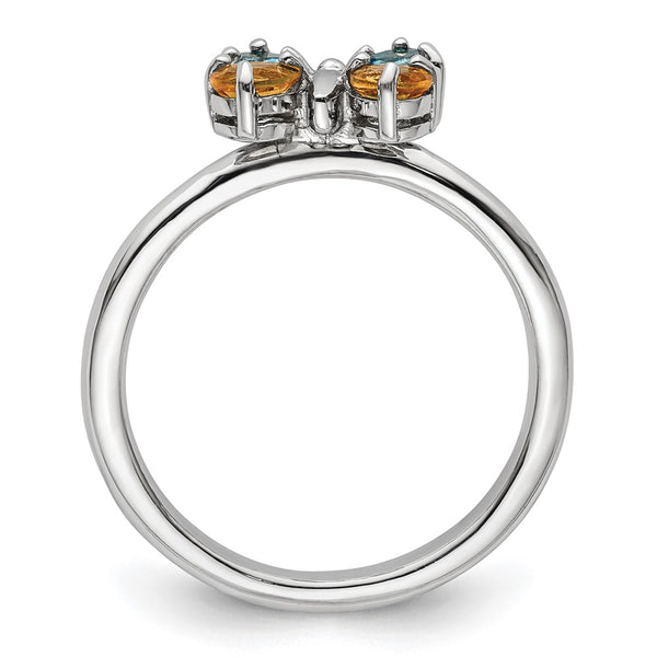Sterling Silver Stackable Butterfly Ring, Blue Topaz Citrine Accents