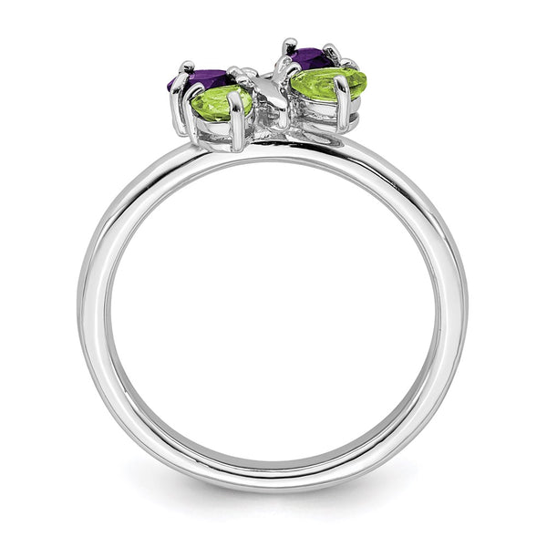 Sterling Silver Butterfly Ring with Amethyst & Peridot