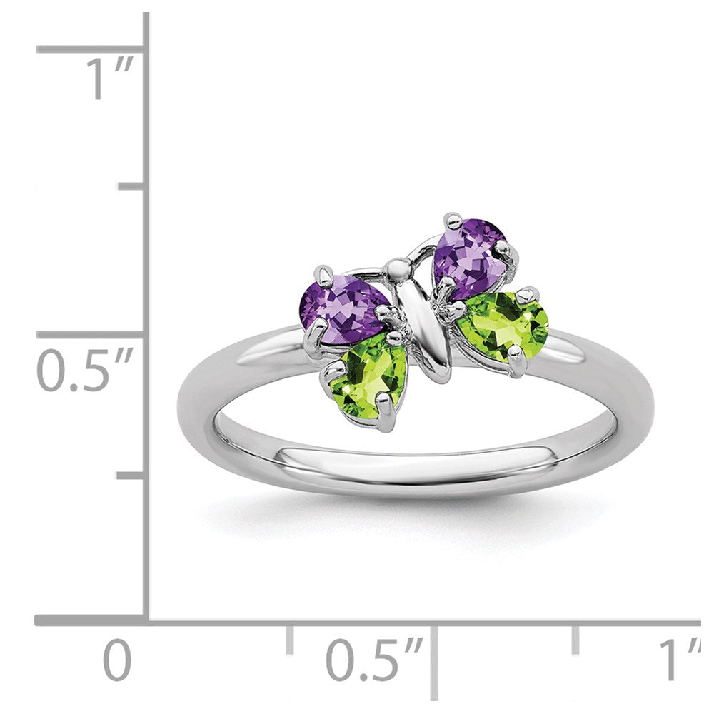 Exclusive Sterling Silver Stackable Butterfly Ring with Amethyst & Peridot