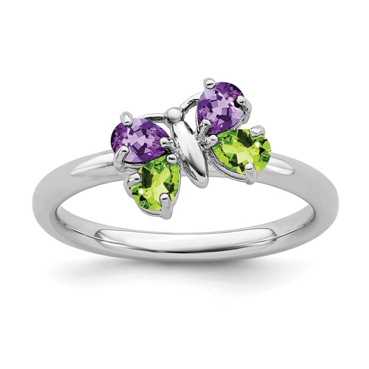 Shop Exclusive Sterling Silver Stackable Butterfly Ring with Amethyst & Peridot Accents