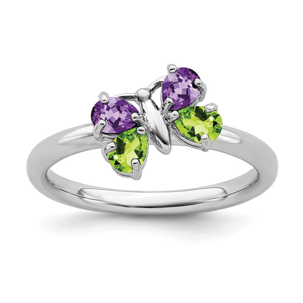 Sterling Silver Butterfly Ring with Amethyst & Peridot