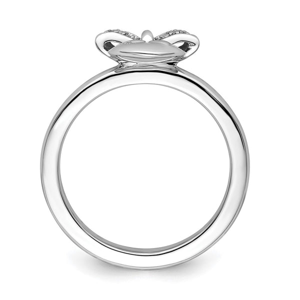 Sterling Silver Heart & Bow Diamond Stackable Ring
