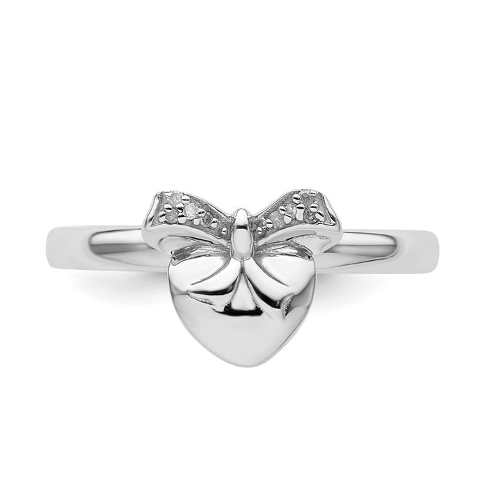Buy Stylish Sterling Silver Heart & Bow Diamond Stackable Ring - 14K Gold Touch-4