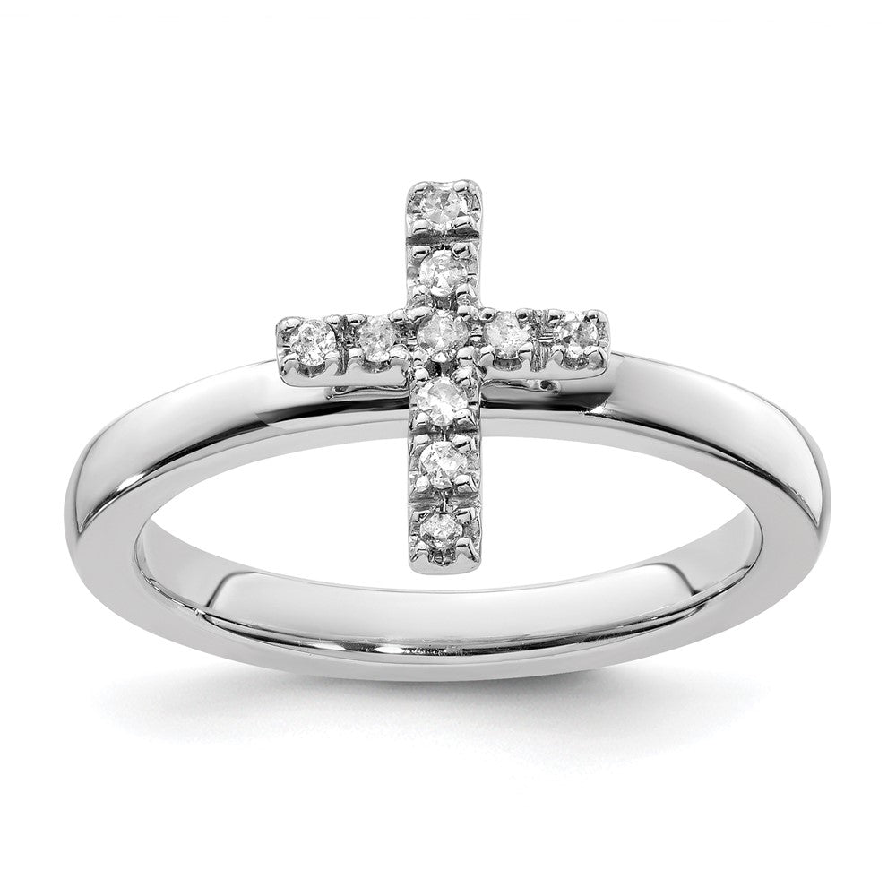 Buy Stylish Sterling Silver Stackable Cross Diamond Ring - 14K Gold Accent