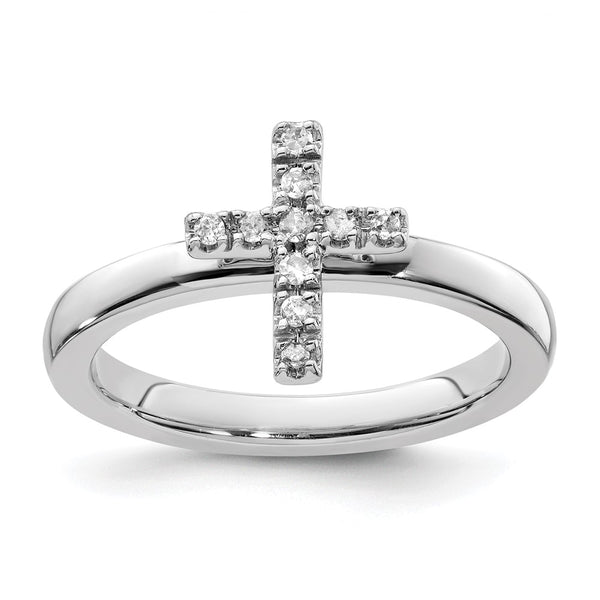 Sterling Silver Diamond Cross Stackable Ring