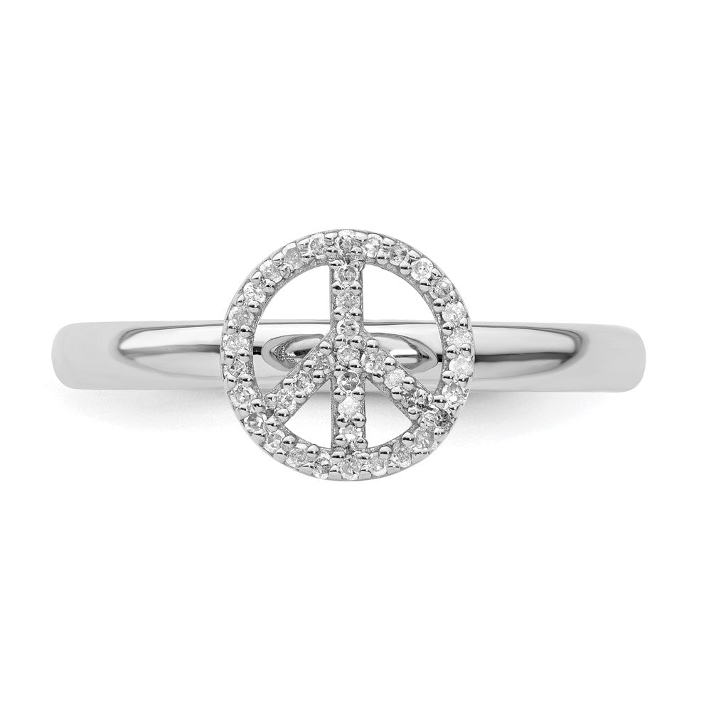 Exclusive Sterling Silver Diamond-Studded Stackable Peace Symbol Ring | Stylish Design