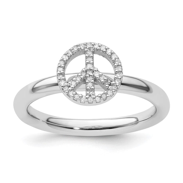 Sterling Silver Diamond-Studded Peace Symbol Ring - 7.5g, 14K