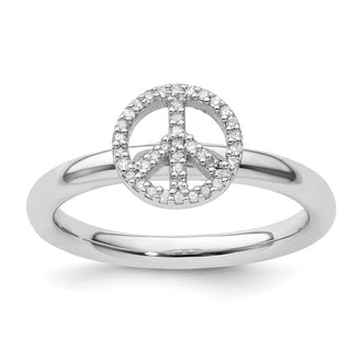 Buy Stylish Sterling Silver Diamond-Studded Stackable Peace Symbol Ring