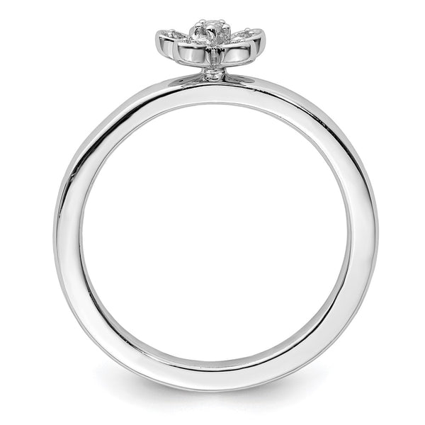 Sterling Silver Stackable Floral Diamond Ring