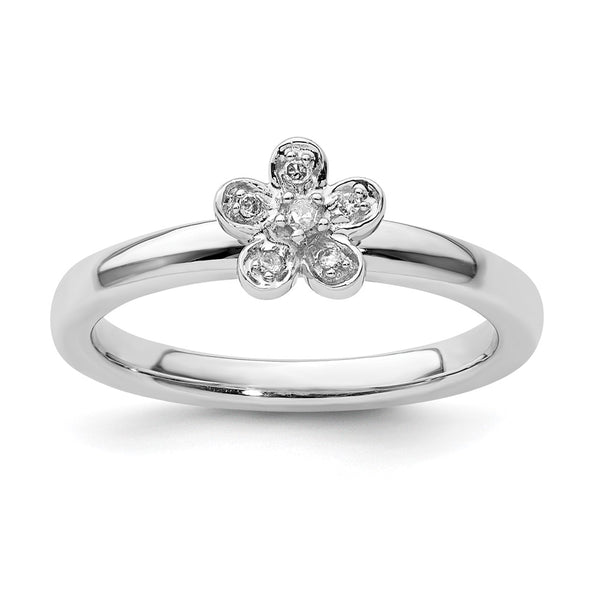 Sterling Silver Stackable Floral Diamond Ring