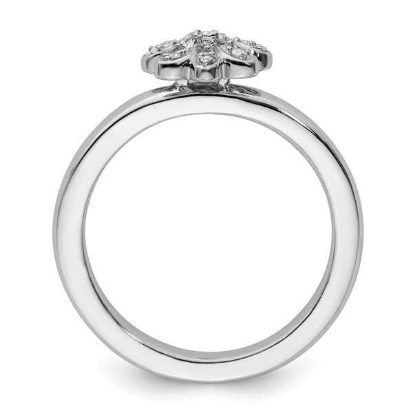 14K Gold Fleur De Lis Diamond Ring - Stackable