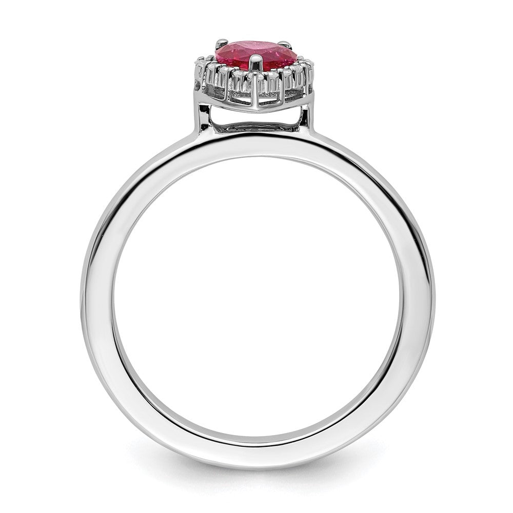 Exclusive Sterling Silver Stackable Heart Ring with Ruby & Diamond Accents