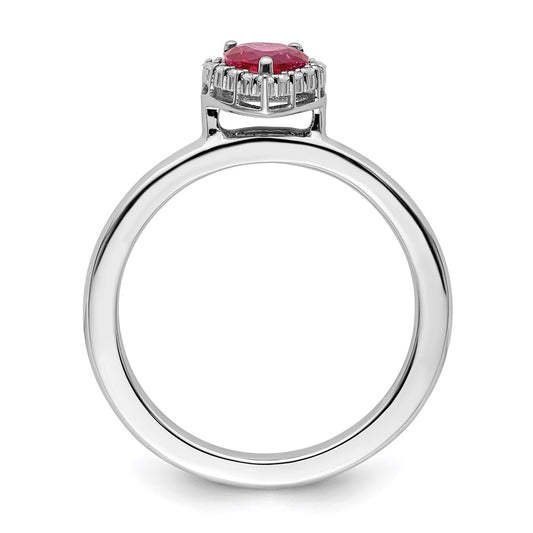 Exclusive Sterling Silver Stackable Heart Ring with Ruby & Diamond Accents
