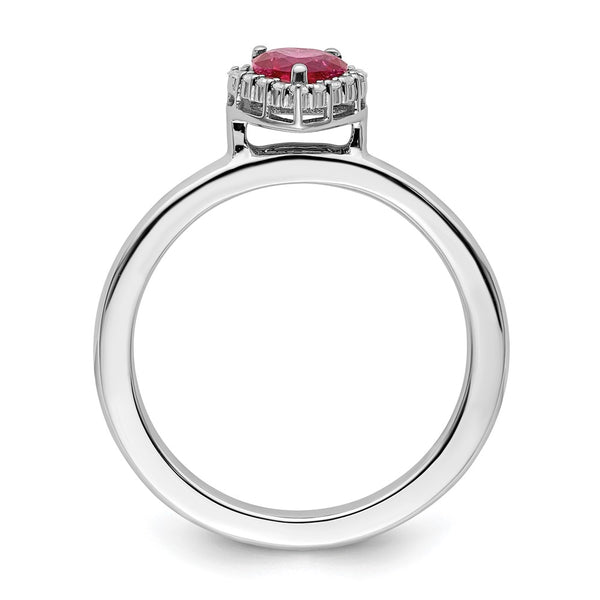 Sterling Silver Stackable Heart Ring - Created Ruby Diamond Accents