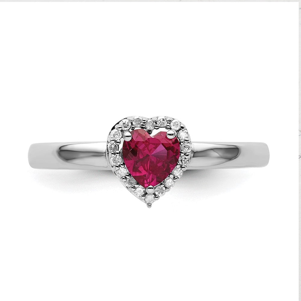Exclusive Sterling Silver Stackable Heart Ring with Ruby & Diamond Accents