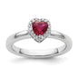 Buy Stylish Sterling Silver Stackable Heart Ring with Ruby & Diamond Accents-1