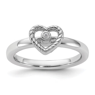 Shop Stylish Sterling Silver Heart Diamond Stackable Ring - Exclusive Value!