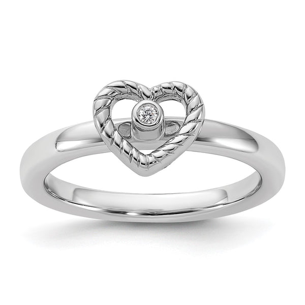 Sterling Silver Heart Diamond Stackable Ring - Style GR1-1019106