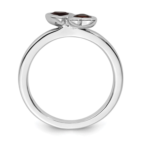 Sterling Silver Double Heart Garnet Stackable Ring
