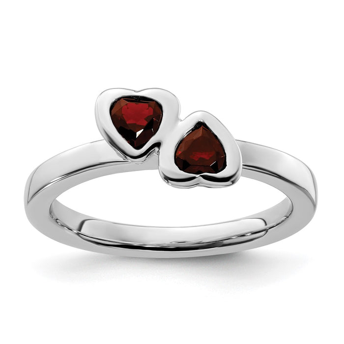 Shop Stylish Sterling Silver Double Heart Garnet Stackable Ring - Affordable Luxury-1