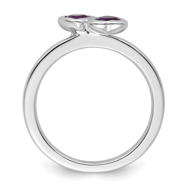 Sterling Silver Double Heart Amethyst Ring