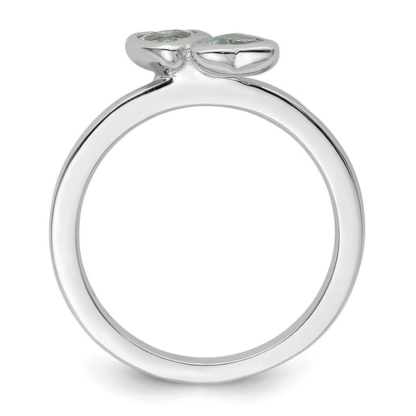 Sterling Silver Double Heart Aquamarine Stackable Ring