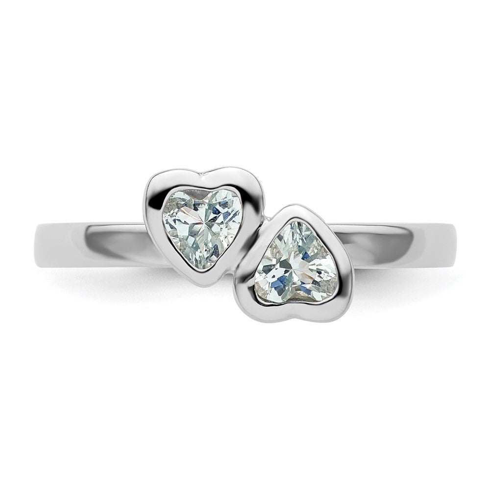 Buy Stylish Sterling Silver Double Heart Aquamarine Stackable Ring - 14K Value