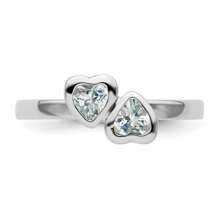 Buy Stylish Sterling Silver Double Heart Aquamarine Stackable Ring - 14K Value-4