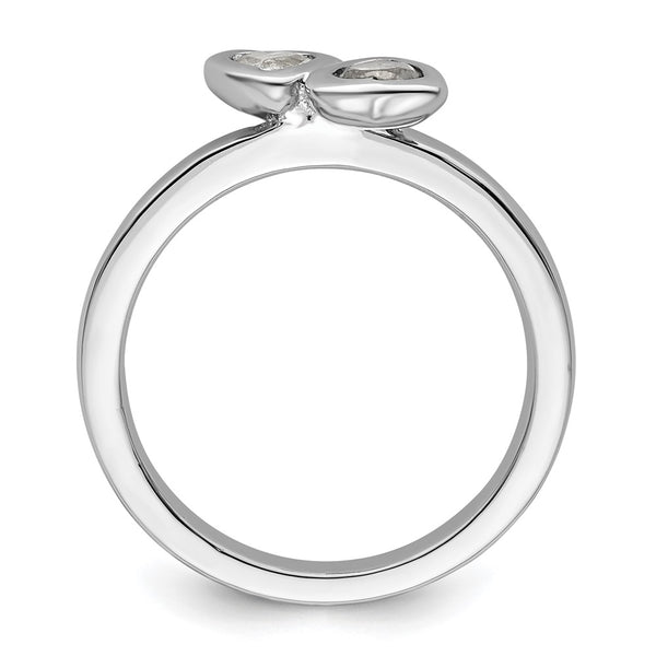 Sterling Silver Double Heart Ring with White Topaz