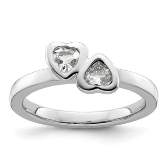 Shop Exclusive Sterling Silver Double Heart Ring with White Topaz - Stylish Value!