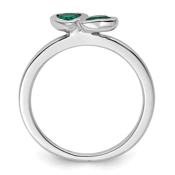 Sterling Silver Double Heart Ring with Created Emerald - 14K