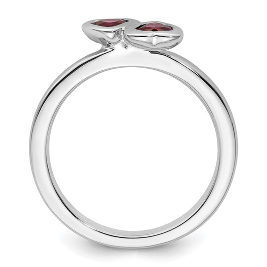 Buy Stylish Sterling Silver Double Heart Stackable Ring with Rhodolite Garnet