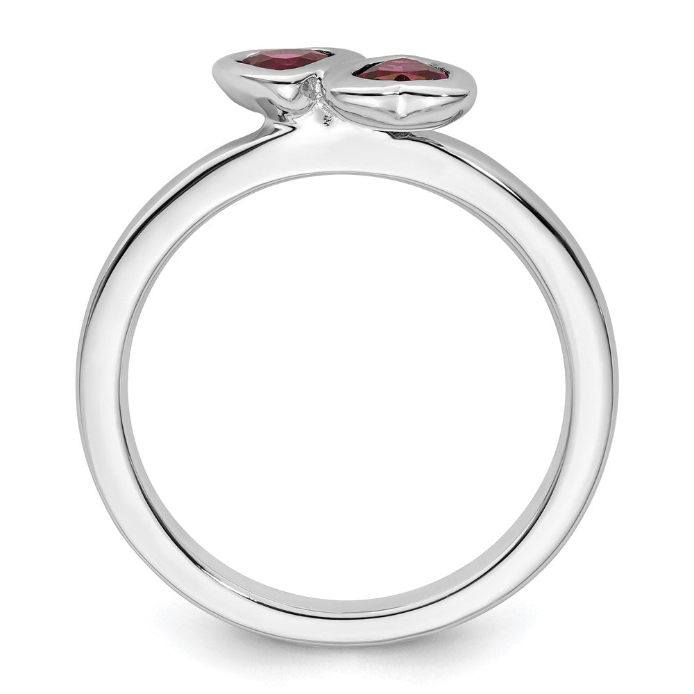 Buy Exclusive Sterling Silver Double Heart Stackable Ring with Rhodolite Garnet