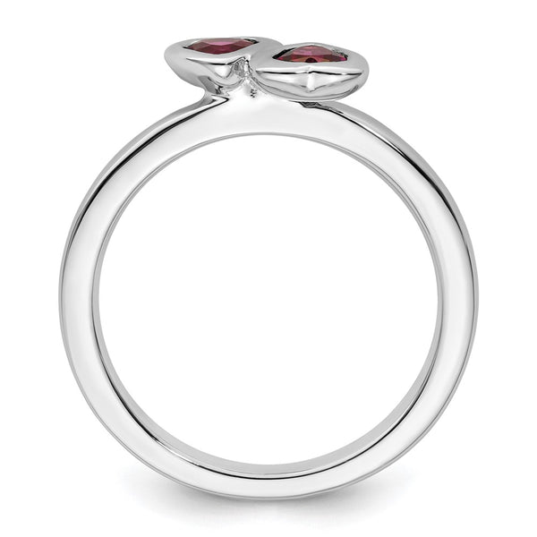 Sterling Silver Double Heart Stackable Ring with Rhodolite Garnet