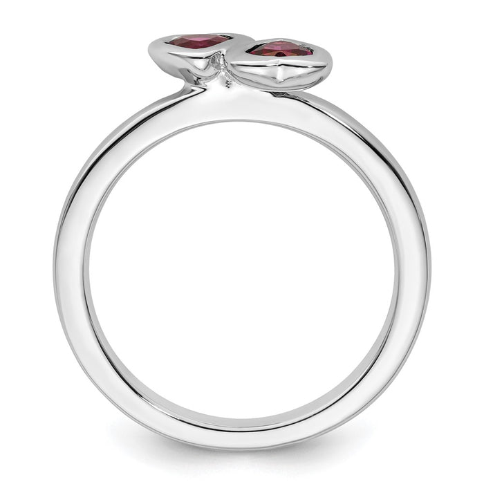 Buy Exclusive Sterling Silver Double Heart Stackable Ring with Rhodolite Garnet-2