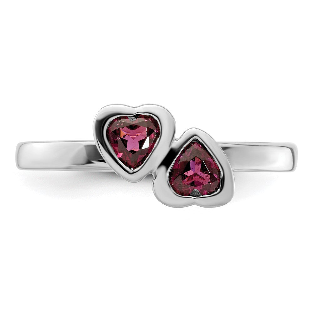 High-Quality Sterling Silver Double Heart Ring with Rhodolite Garnet - Stylish Value