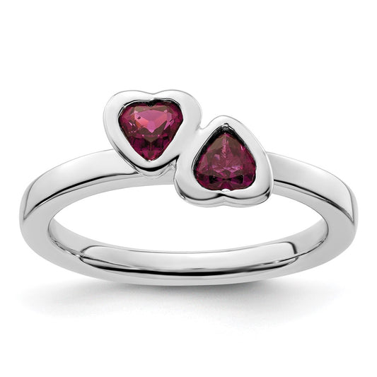 Buy Exclusive Sterling Silver Double Heart Stackable Ring with Rhodolite Garnet