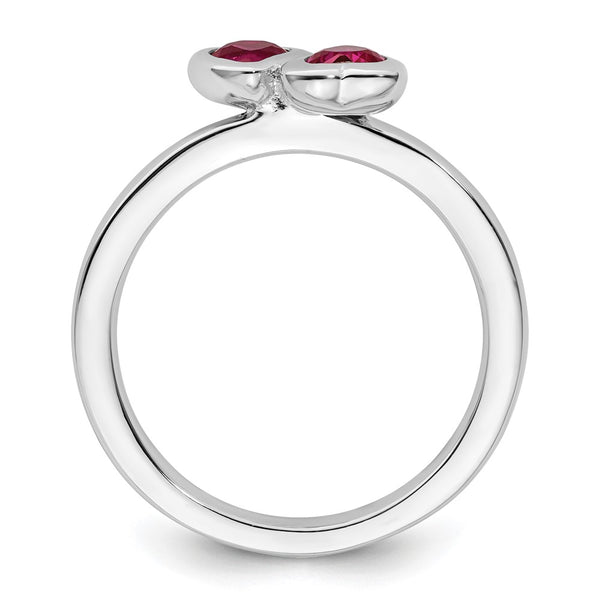Sterling Silver Double Heart Stackable Ring with Created Ruby