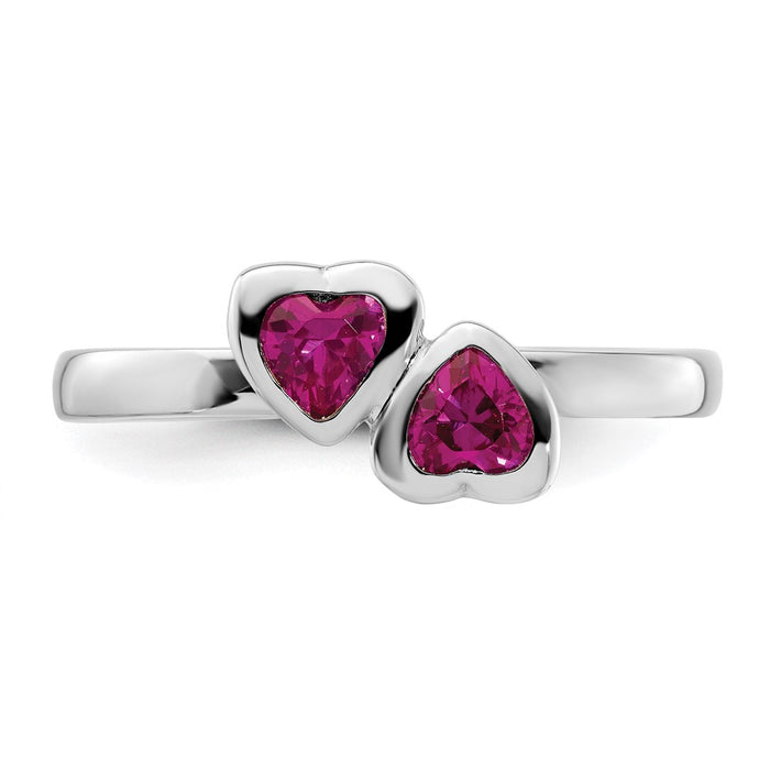 High-Quality Sterling Silver Double Heart Ring with Created Ruby | Stylish Value-4