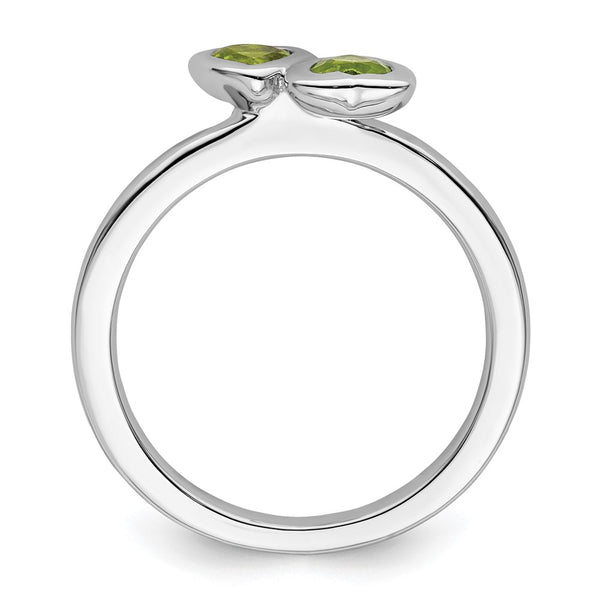 Sterling Silver Double Heart Peridot Stackable Ring - 14K Gold
