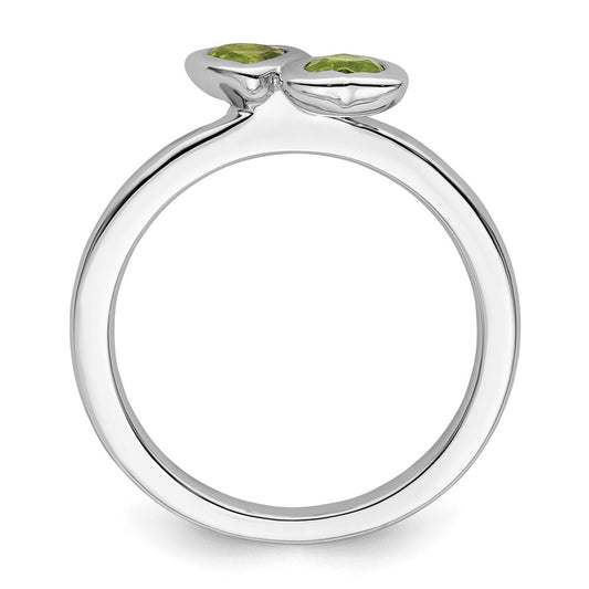 High-Quality Sterling Silver Double Heart Peridot Stackable Ring - Stylish Value