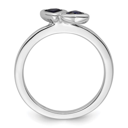 Exclusive Sterling Silver Double Heart Ring with Created Sapphire - Stylish & Stackable