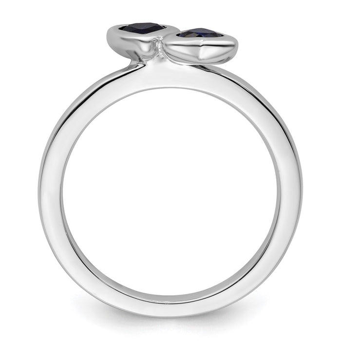 Exclusive Sterling Silver Double Heart Ring with Created Sapphire - Stylish & Stackable-2