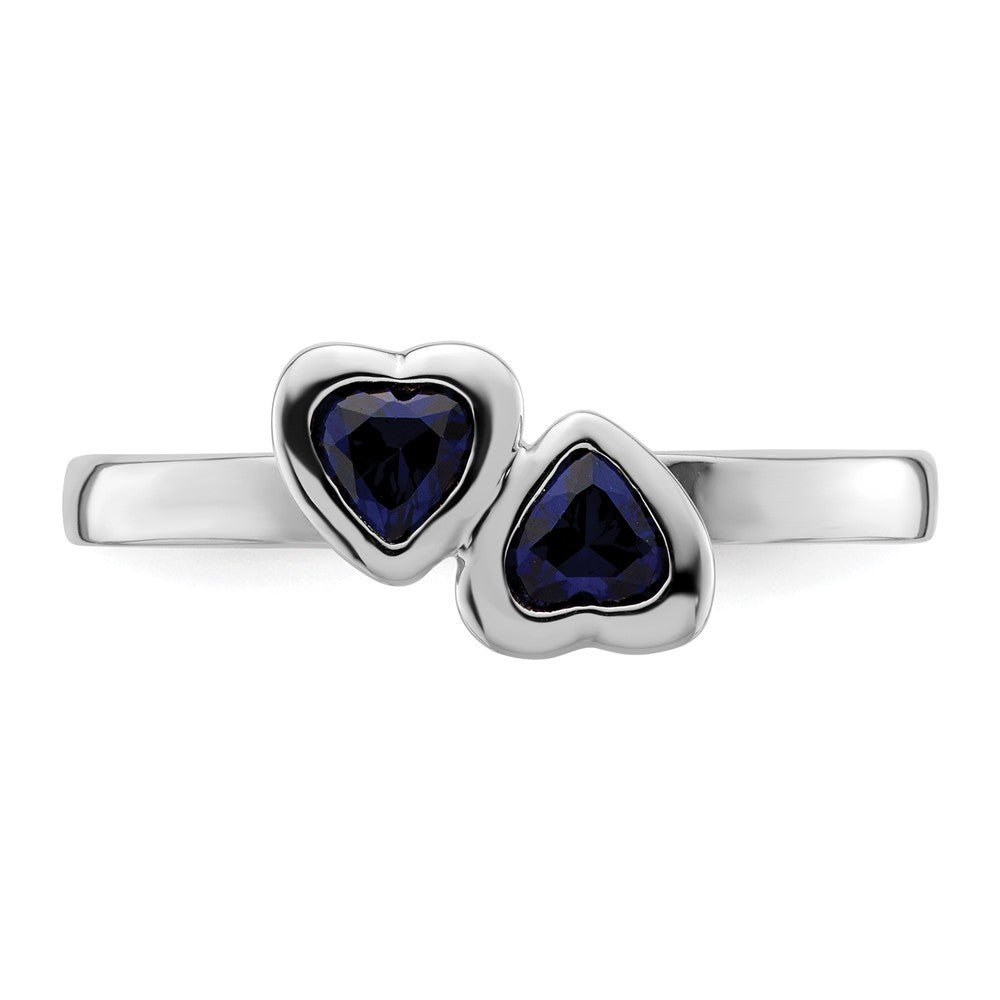 Exclusive Sterling Silver Double Heart Ring with Created Sapphire - Stylish & Stackable