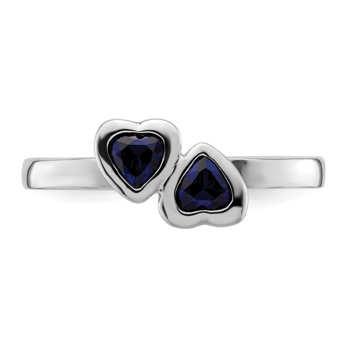 Exclusive Sterling Silver Double Heart Ring with Created Sapphire - Stylish & Stackable-4