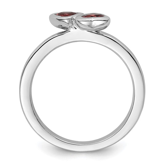 Exclusive Sterling Silver Double Heart Ring with Pink Tourmaline - Stylish Stackable Expressions