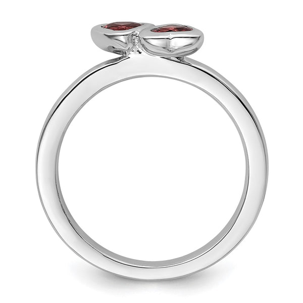Sterling Silver Double Heart Ring with Pink Tourmaline, 14K Gold